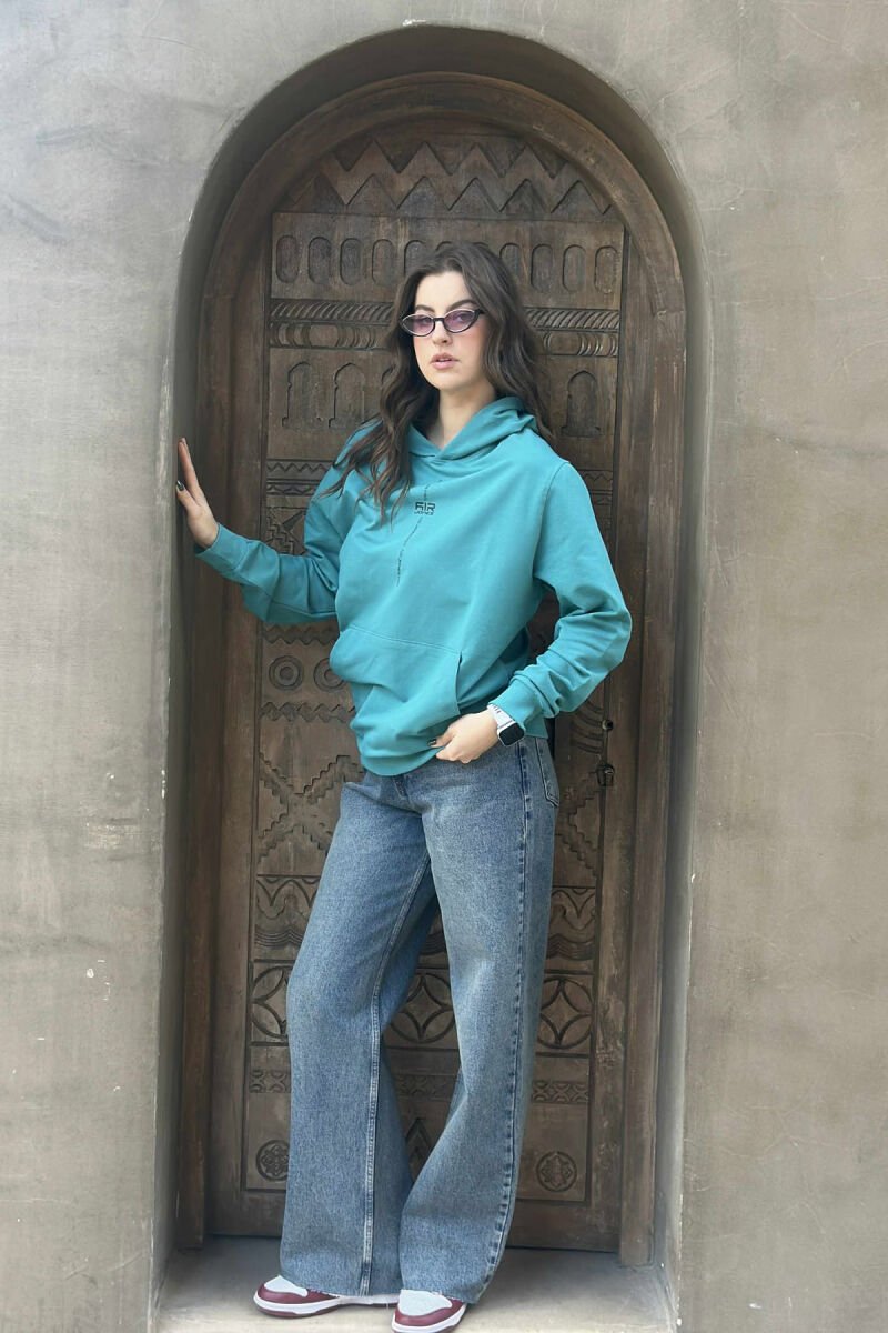 ONE COLOR SIMPLE WOMEN HOODIE BLUE STONE/GK - 1