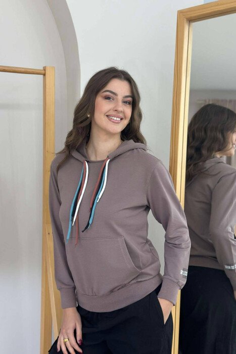 ONE COLOR SIMPLE WOMEN HOODIE BROWN/KAFE - KLAUDIO FASHION