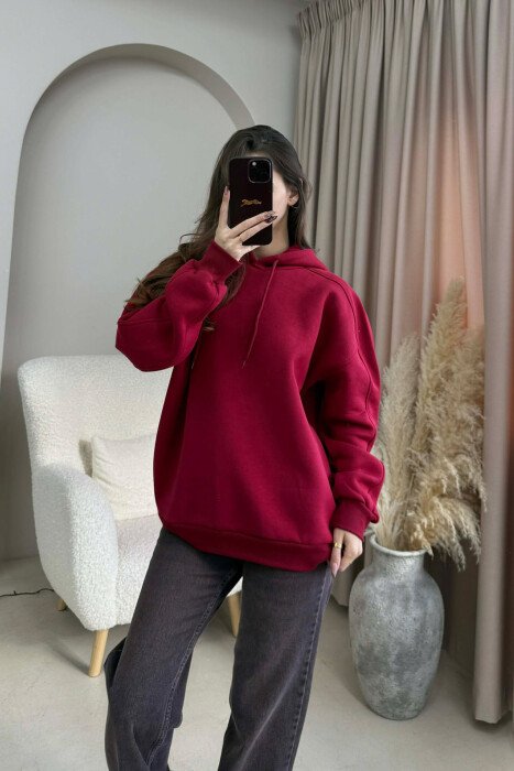 ONE COLOR SIMPLE WOMEN HOODIE DARK BURGUNDY/VISHNJE E ERRET - KLAUDIO FASHION