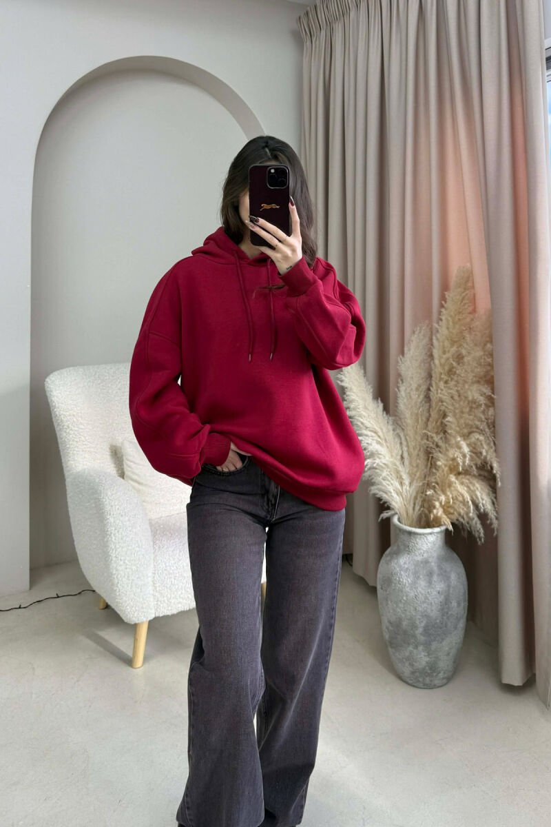 ONE COLOR SIMPLE WOMEN HOODIE DARK BURGUNDY/VISHNJE E ERRET - 2