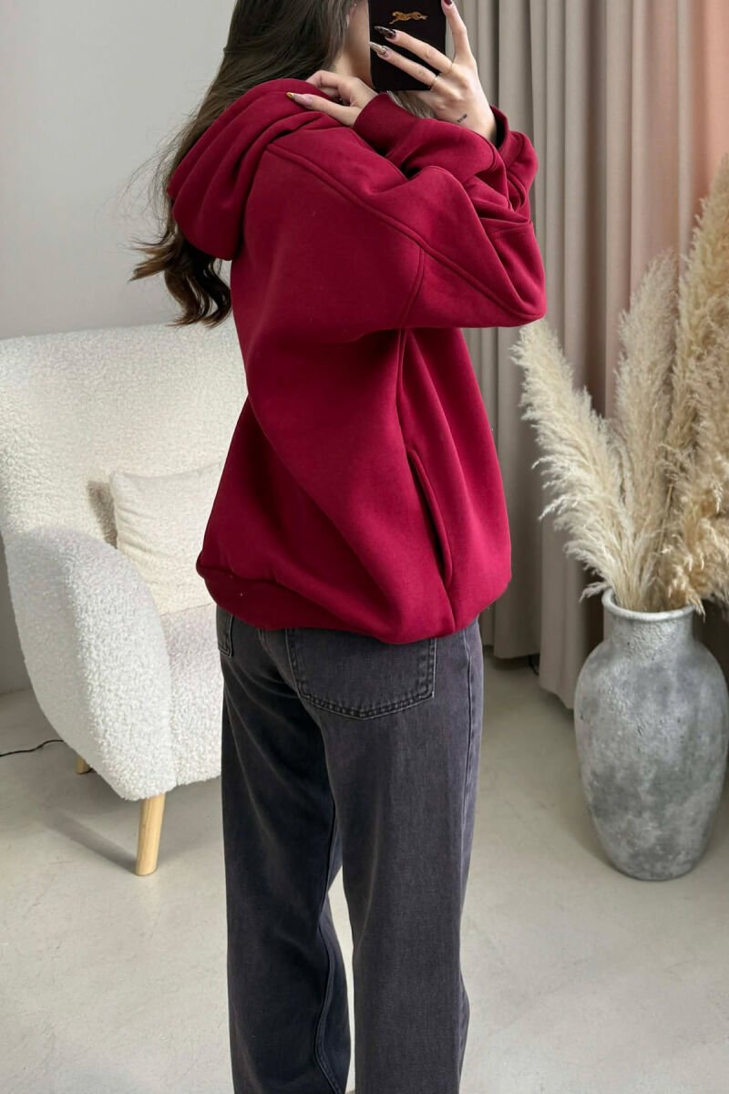 ONE COLOR SIMPLE WOMEN HOODIE DARK BURGUNDY/VISHNJE E ERRET - 3