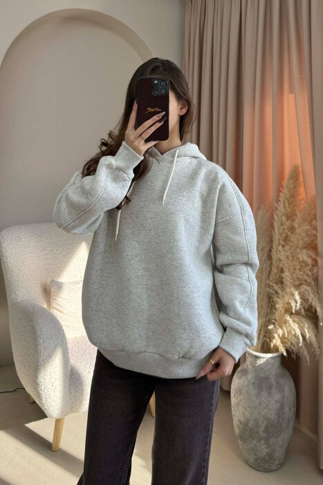 ONE COLOR SIMPLE WOMEN HOODIE GREY-GREY/GG - 1