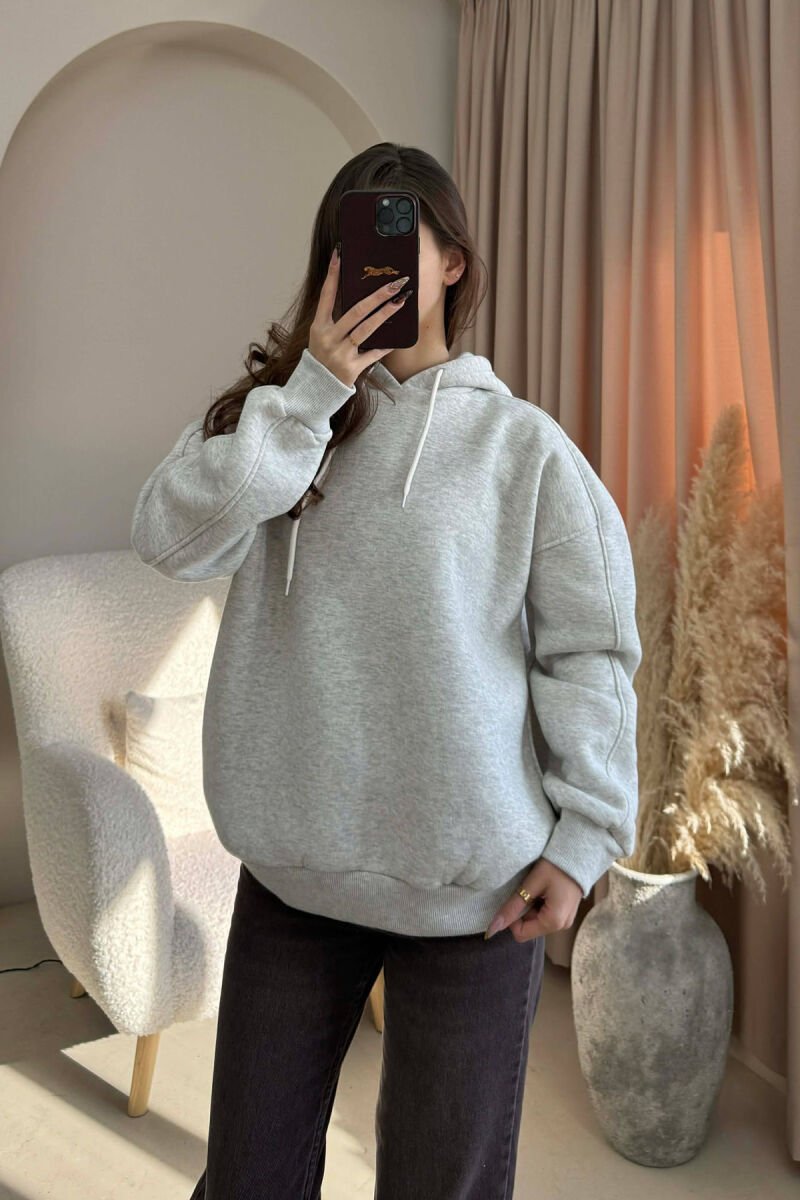 ONE COLOR SIMPLE WOMEN HOODIE GREY-GREY/GG - 1