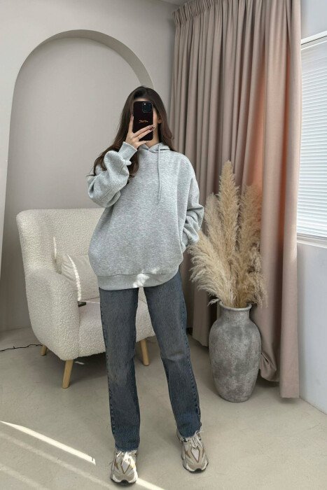 ONE COLOR SIMPLE WOMEN HOODIE LIGHT GREY/GZ - 2