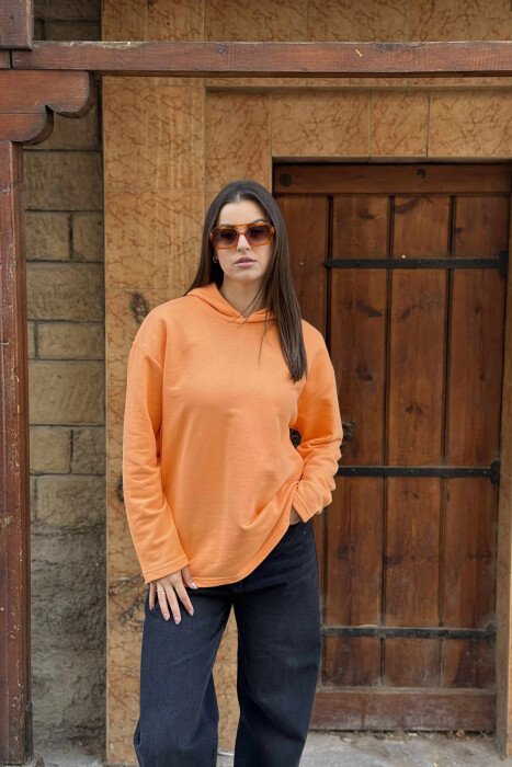 ONE COLOR SIMPLE WOMEN HOODIE ORANGE/PORTOKALLI - KLAUDIO FASHION