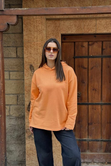 ONE COLOR SIMPLE WOMEN HOODIE ORANGE/PORTOKALLI - 2