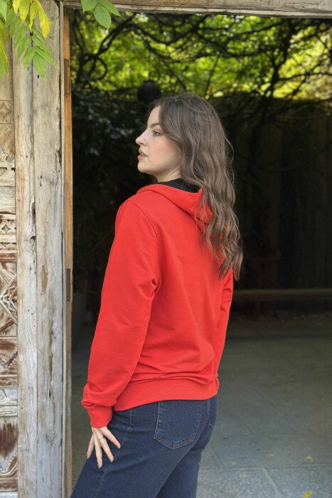 ONE COLOR SIMPLE WOMEN HOODIE RED/E KUQE - 3