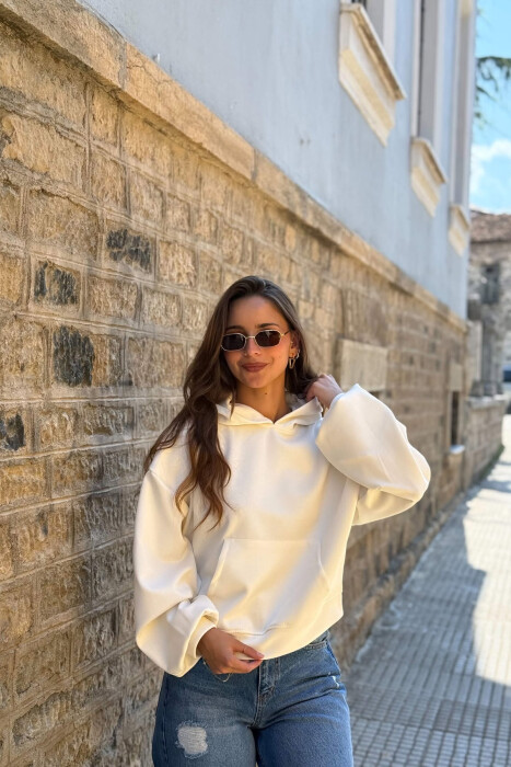 ONE COLOR SIMPLE WOMEN HOODIE WHITE-E BARDHE - KLAUDIO FASHION