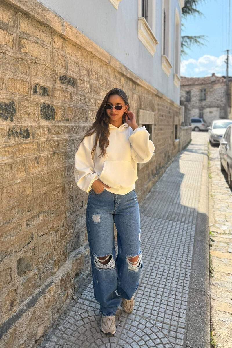 ONE COLOR SIMPLE WOMEN HOODIE WHITE-E BARDHE - 4