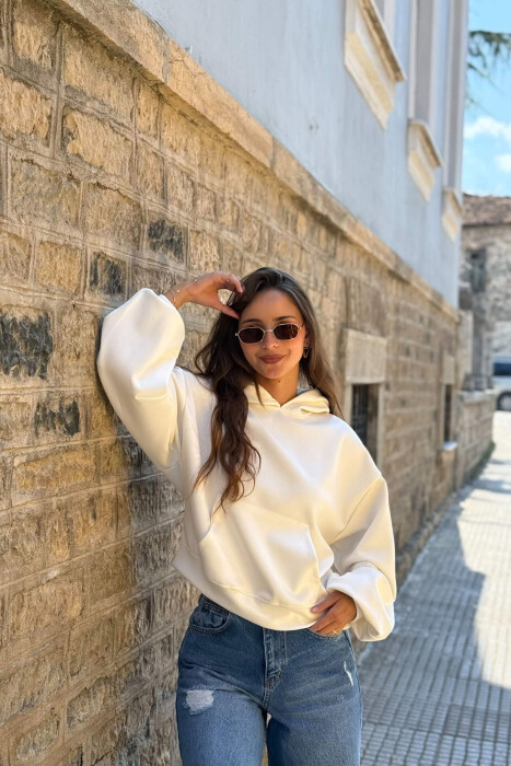 ONE COLOR SIMPLE WOMEN HOODIE WHITE-E BARDHE - 5