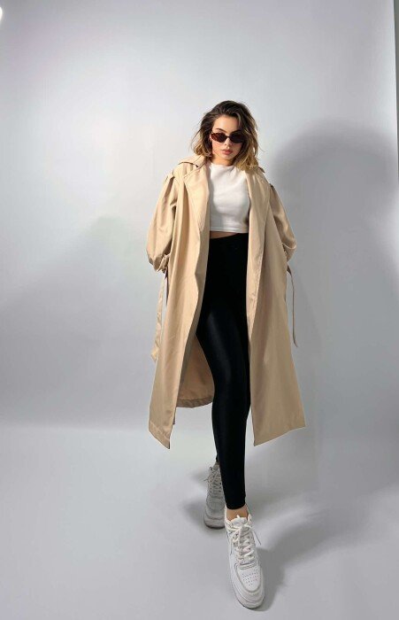 ONE COLOR SIMPLE WOMEN JACKET BEIGE/BEZHE - 3