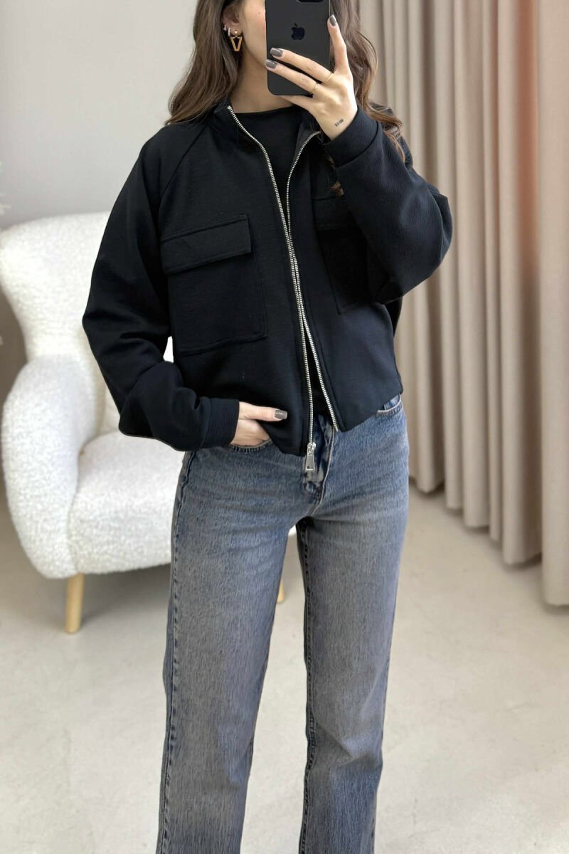 ONE COLOR SIMPLE WOMEN JACKET BLACK/ E ZEZE - 4
