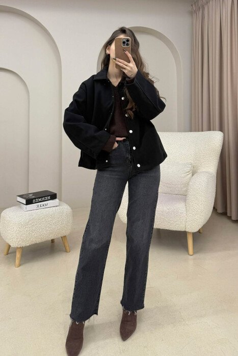 ONE COLOR SIMPLE WOMEN JACKET BLACK/ E ZEZE - 4