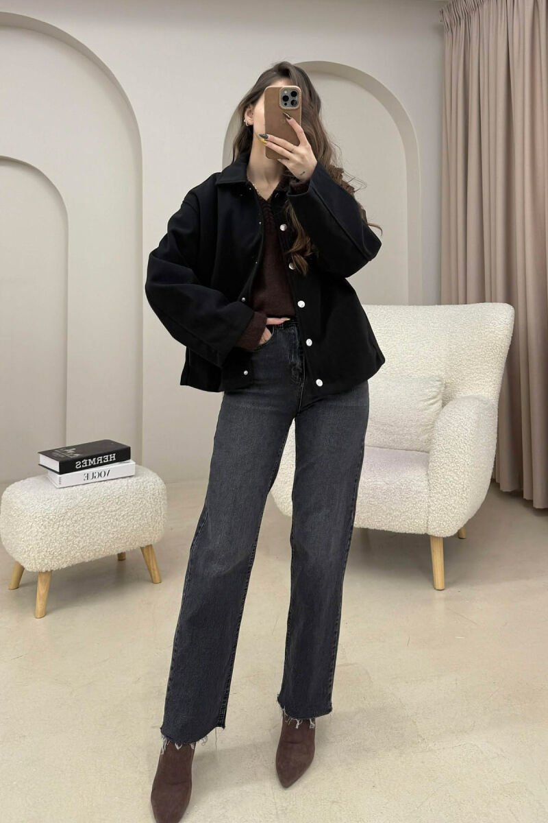 ONE COLOR SIMPLE WOMEN JACKET BLACK/ E ZEZE - 4