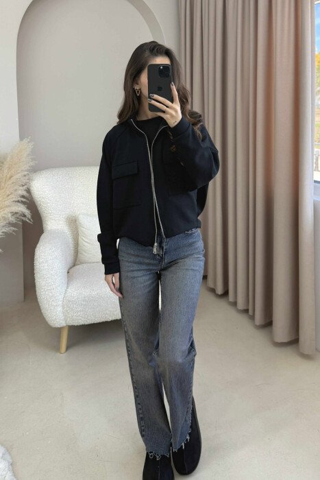 ONE COLOR SIMPLE WOMEN JACKET BLACK/ E ZEZE - KLAUDIO FASHION