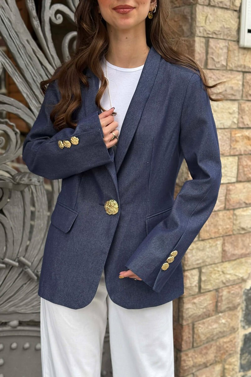 ONE COLOR SIMPLE WOMEN JACKET BLUE/BLU - 4