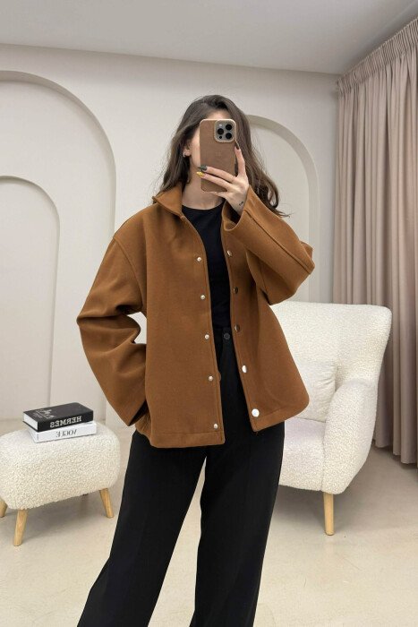 ONE COLOR SIMPLE WOMEN JACKET BROWN/KAFE - 2