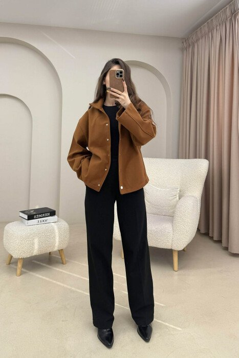 ONE COLOR SIMPLE WOMEN JACKET BROWN/KAFE - 3