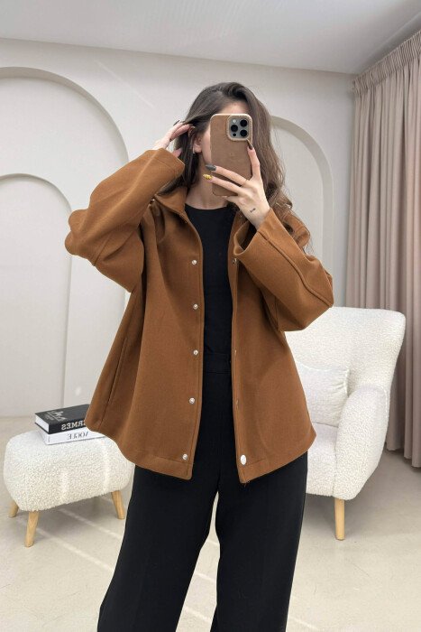 ONE COLOR SIMPLE WOMEN JACKET BROWN/KAFE - 4