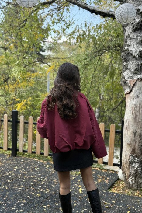 ONE COLOR SIMPLE WOMEN JACKET BURGUNDY/VISHNJE - 4