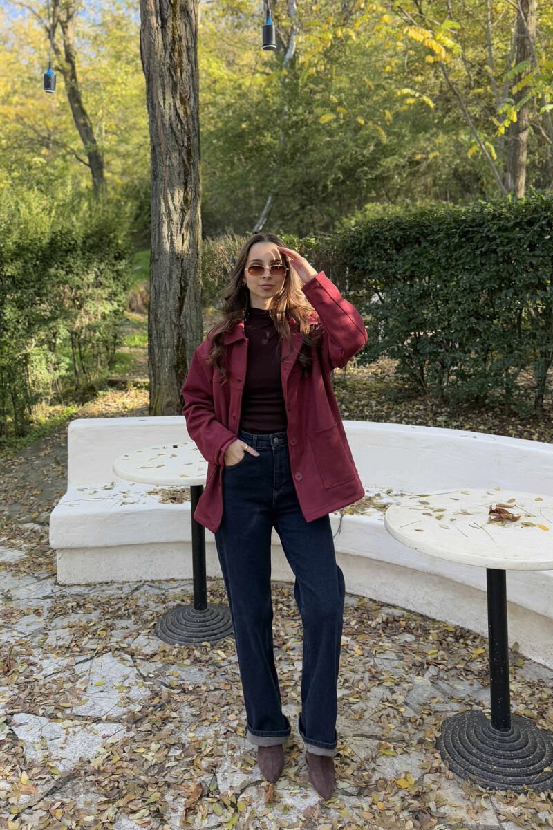 ONE COLOR SIMPLE WOMEN JACKET BURGUNDY/VISHNJE - 6