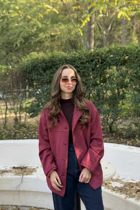 ONE COLOR SIMPLE WOMEN JACKET BURGUNDY/VISHNJE - 8