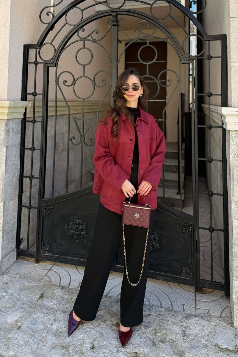 ONE COLOR SIMPLE WOMEN JACKET BURGUNDY/VISHNJE - 2
