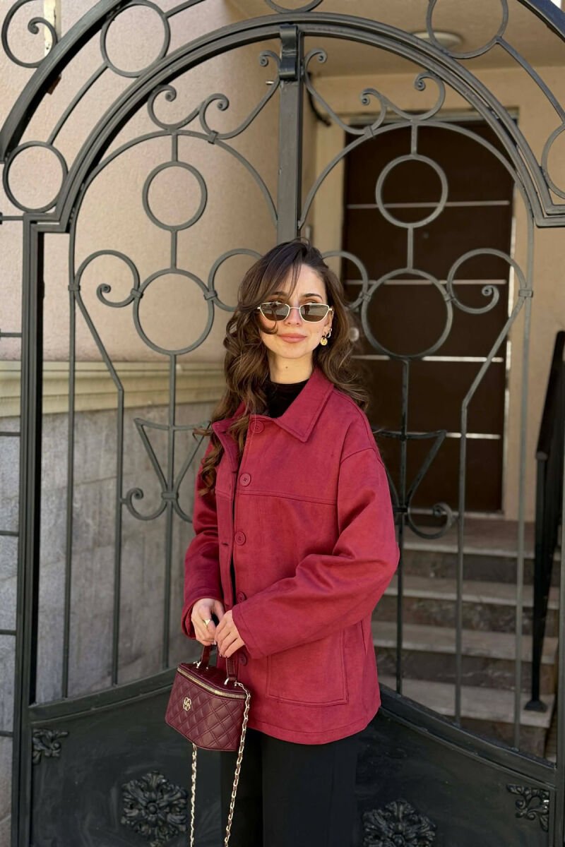 ONE COLOR SIMPLE WOMEN JACKET BURGUNDY/VISHNJE - 3