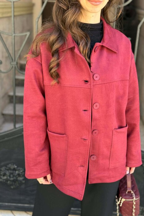 ONE COLOR SIMPLE WOMEN JACKET BURGUNDY/VISHNJE - 4
