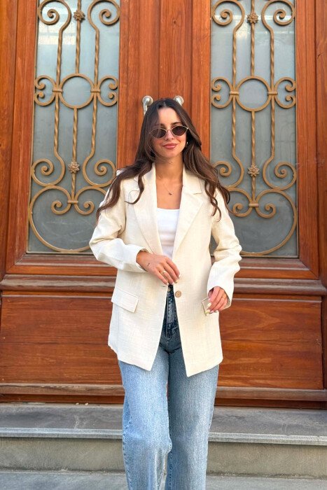 ONE COLOR SIMPLE WOMEN JACKET CREAM/KREM 