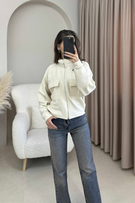 ONE COLOR SIMPLE WOMEN JACKET CREAM/KREM 