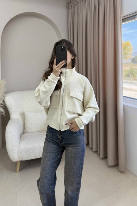 ONE COLOR SIMPLE WOMEN JACKET CREAM/KREM - 2