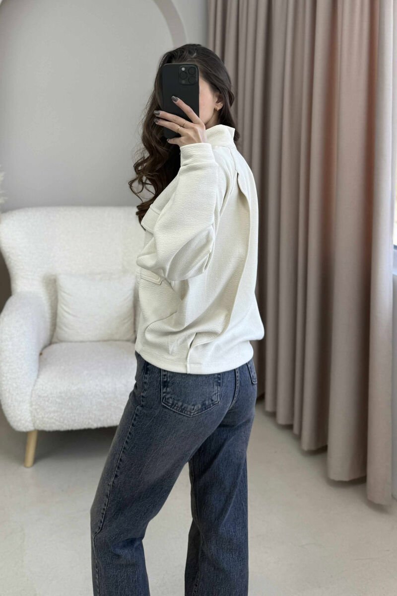 ONE COLOR SIMPLE WOMEN JACKET CREAM/KREM - 4
