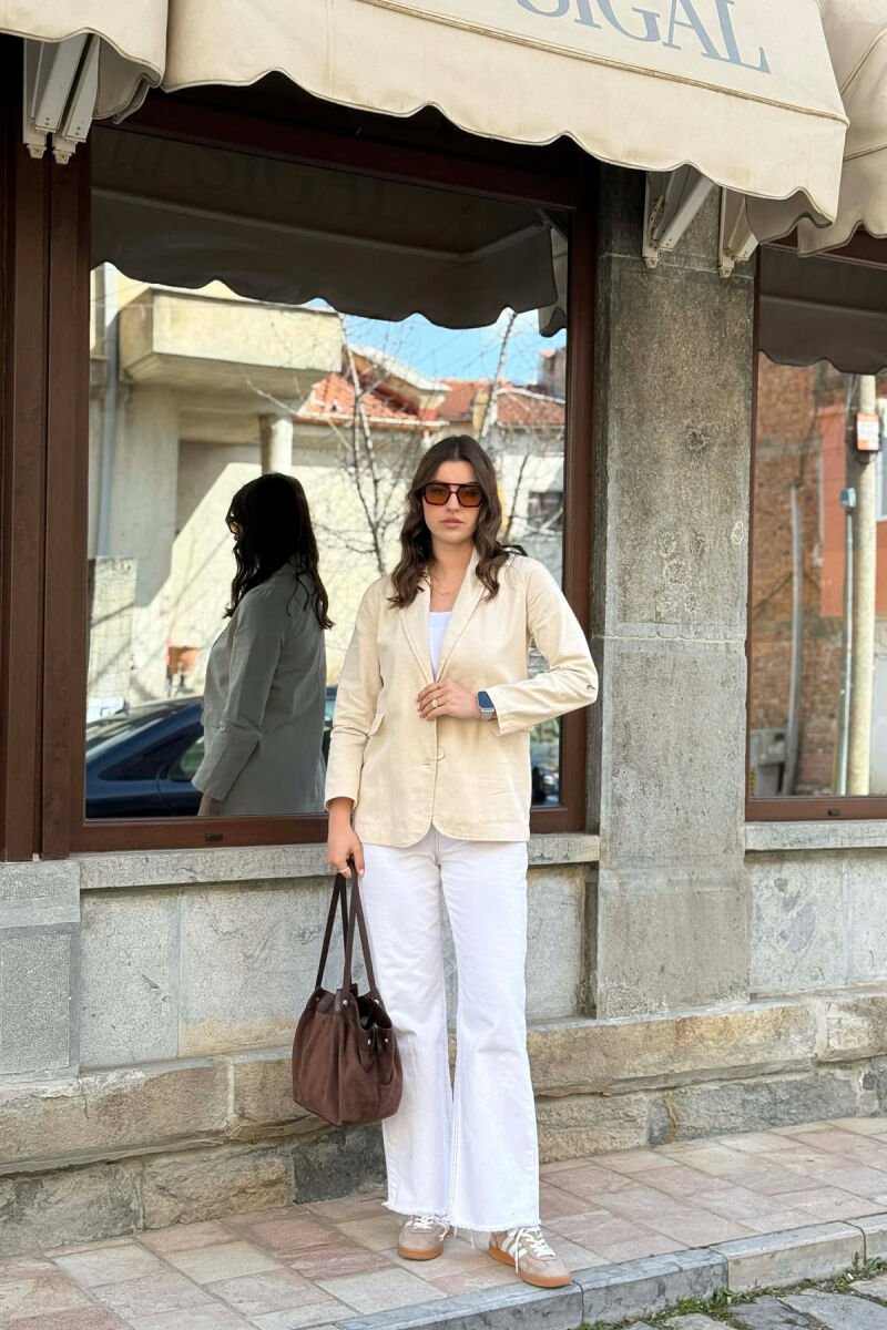 ONE COLOR SIMPLE WOMEN JACKET CREAM/KREM - 3