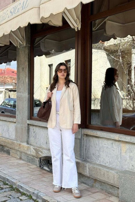 ONE COLOR SIMPLE WOMEN JACKET CREAM/KREM - 4