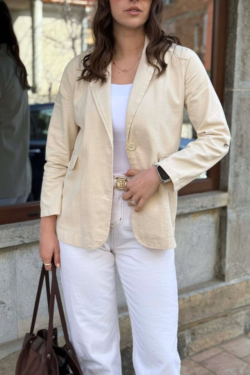ONE COLOR SIMPLE WOMEN JACKET CREAM/KREM - 5