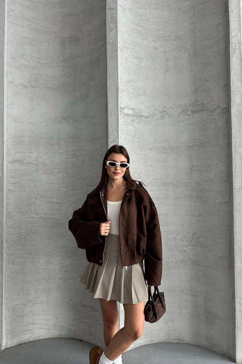 ONE COLOR SIMPLE WOMEN JACKET DARK BROWN/KAE - 1