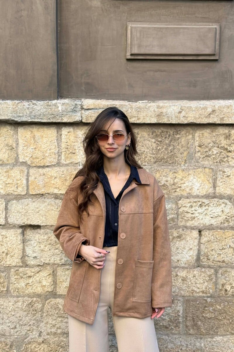 ONE COLOR SIMPLE WOMEN JACKET LIGHT BROWN/KAZB - 1