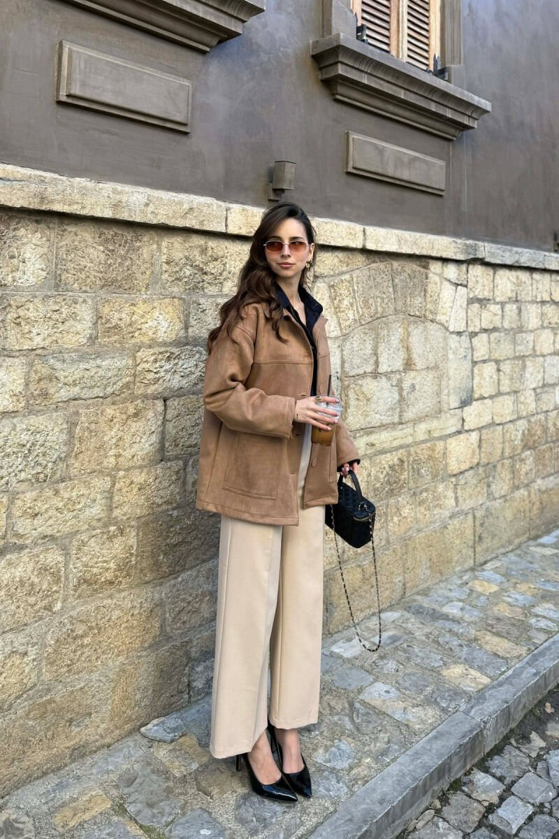 ONE COLOR SIMPLE WOMEN JACKET LIGHT BROWN/KAZB - 5
