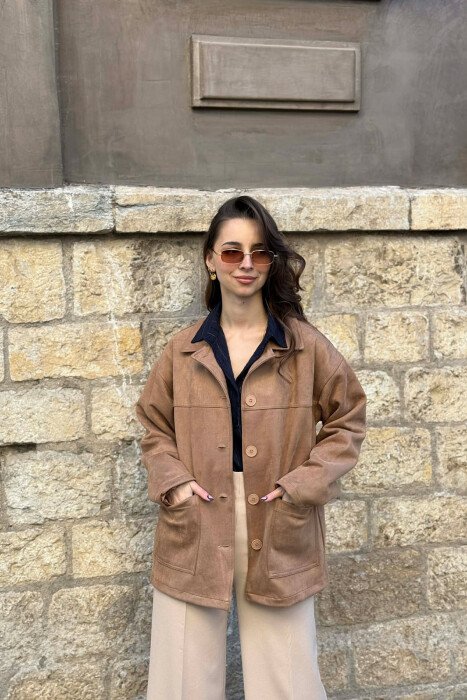 ONE COLOR SIMPLE WOMEN JACKET LIGHT BROWN/KAZB - 6