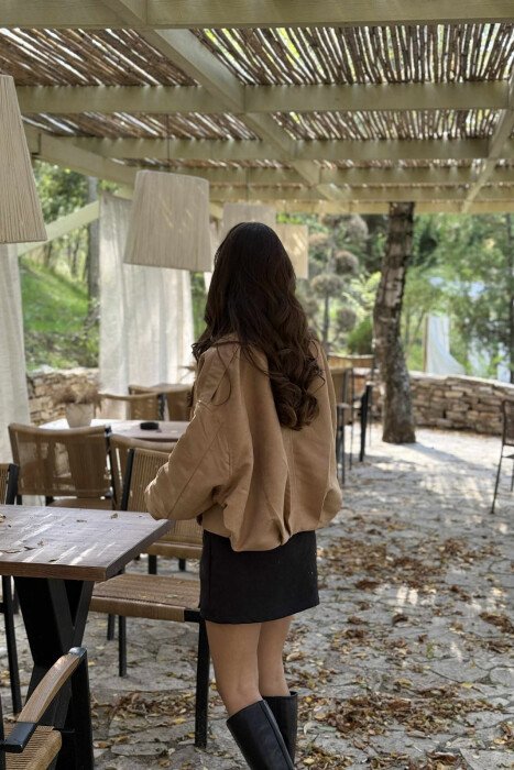 ONE COLOR SIMPLE WOMEN JACKET LIGHT BROWN/KAZB - 3