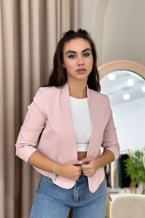 ONE COLOR SIMPLE WOMEN JACKET POWDER/PUDER - KLAUDIO FASHION