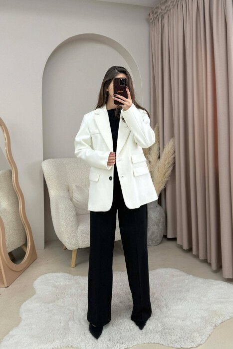 ONE COLOR SIMPLE WOMEN JACKET WHITE-E BARDHE - KLAUDIO FASHION