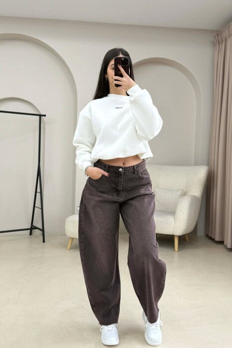 ONE COLOR SIMPLE WOMEN JEANS BROWN/KAFE - 2