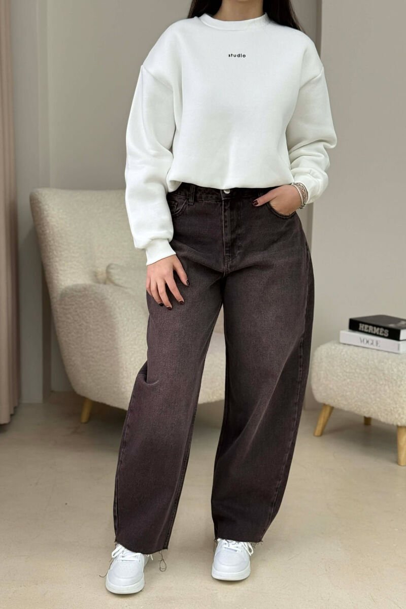 ONE COLOR SIMPLE WOMEN JEANS BROWN/KAFE - 3