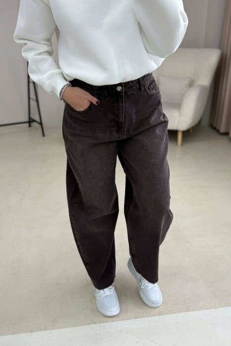 ONE COLOR SIMPLE WOMEN JEANS BROWN/KAFE - 5