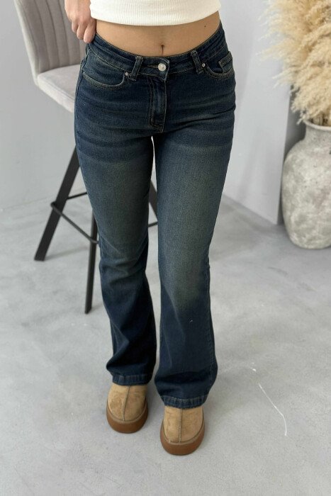 ONE COLOR SIMPLE WOMEN JEANS DARK BLUE/BEE - 