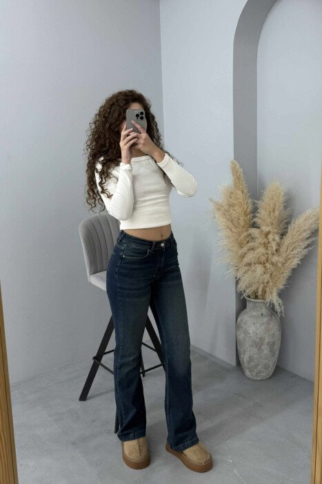 ONE COLOR SIMPLE WOMEN JEANS DARK BLUE/BEE - 2
