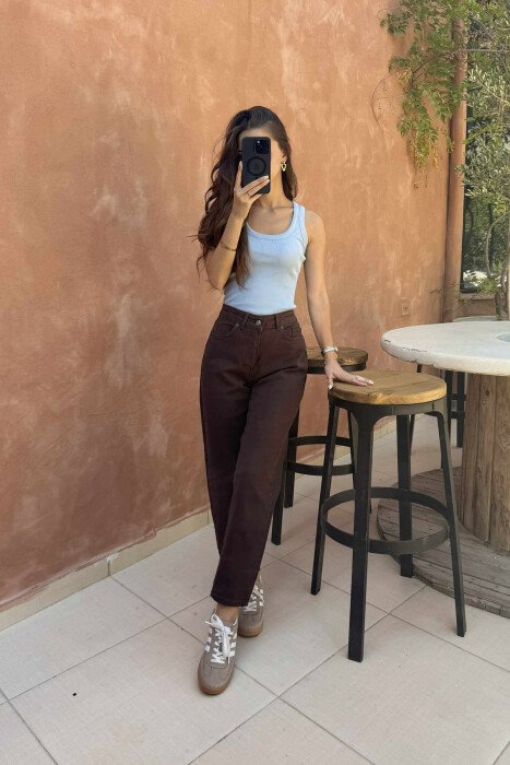 ONE COLOR SIMPLE WOMEN JEANS DARK BROWN/KAE - 2