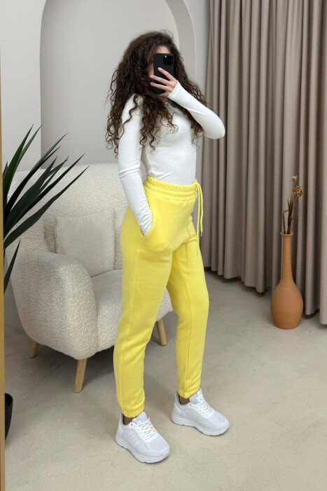 ONE COLOR SIMPLE WOMEN JOGGERS LEMON/ LIMON - 5